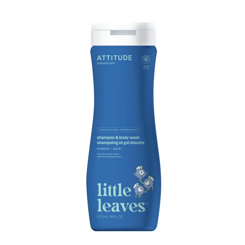 ATTITUDE Shampoo and Body Wash for Kids, EWG Verified Hair and Body Cleanser, Dermatologically Tested Soap, Plant and Mineral Based Bath Products, Vegan, Blueberry, 16 Fl Oz