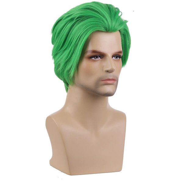 MAGQOO Men Short Straight Green Wig Halloween Cosplay Wig Anime Costume Wig