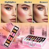 YBUETE Beginner Makeup Kit for Teen,Makeup Set for Girl Women,Beginner Makeup Kit with Cosmetic Train Case Included 32 Colors Eyeshadow Blush Contour Lip Gloss Lip Liner Mascara Eyeliner Mirror