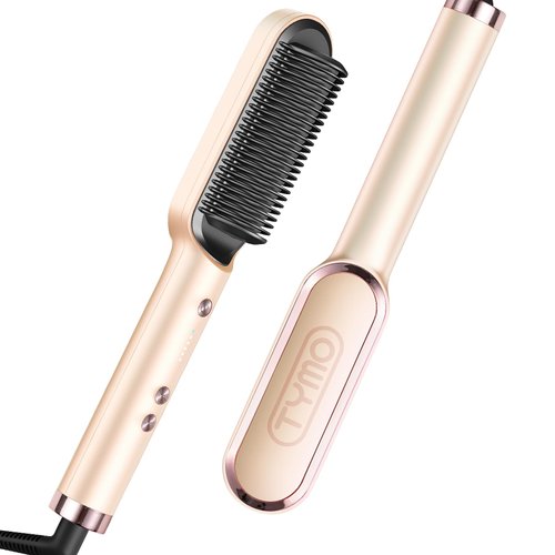 TYMO Ring Hair Straightener Brush – Hair Straightening Iron with Built-in Comb, 20s Fast Heating & 5 Temp Settings & Anti-Scald, Perfect for Professional Salon at Home, Peach