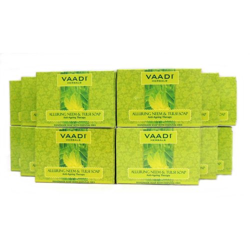 Vaadi Herbals Neem Soap (Neem Tulsi Bar Soap) with Tea Tree Oil - ALL Natural - Each 2.65 Ounces - Pack of 12 (32 Ounces, 2 Lb)