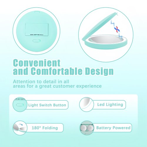 Mini Mirror with Lights,1X/10X Magnification LED Compact Mirror with Nternal BIattery,Mint Green Travel Mirror for Purse, Pocket,Travel and Present