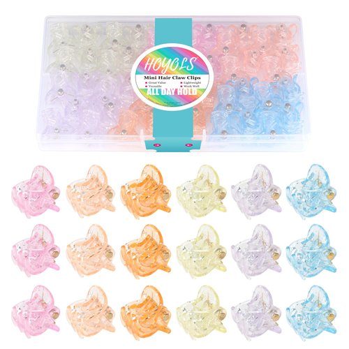 Hoyols Mini Small Hair Clip, Sparkle Clamp Tiny Colorful Claw Clip Jaw Cute Grip for Kids Baby Girls Toddler Women Curly Hair Clip Mix Assorted Color Hair Accessories 48 Pcs (Sparkle Candy)