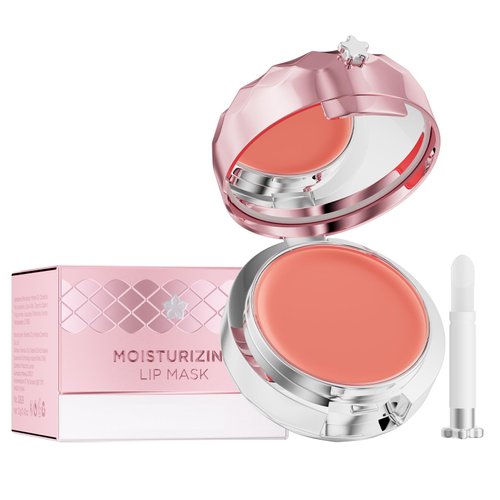 Vawolecy Moisturizing Lip Mask, Moisture & Collagen Booster Lip Sleeping Mask with Mirror, Sleeping Lip Butter Balm