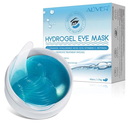 FEULHF 60 Pcs Under Collagen Eye Masks, Under Eye Patches for Dark Circles and Puffiness, Hydrating Eye Mask Skincare, Eye Gel Pads for Eye Bags and Wrinkles Under Eye Treatment (60 Pcs Blue)