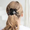 Nuorest 2PCS Mesh Flower Elastic Hair Ties, Leaf Embroidery Acrylic Rhinestone Hair Band, Black Ponytail Holders, Elegant Hair Scrunchies, Hair Accessories for Women, Girls for Parties, Daily Use