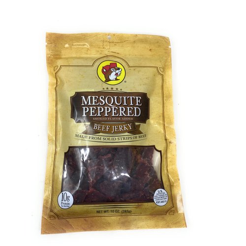 Buc-ees Texas Hill Country Brand Mesquite Peppered Beef Jerky in Resealable Bag (One Bag, 10 Ounces)