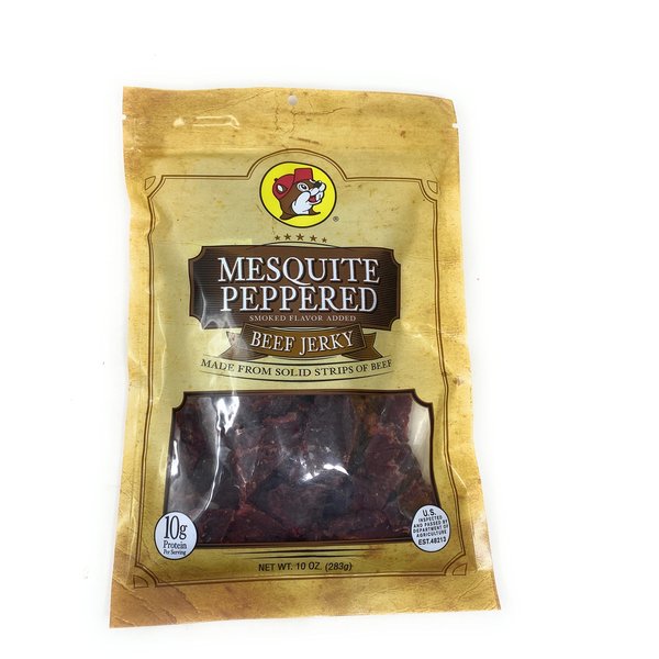 Buc-ees Texas Hill Country Brand Mesquite Peppered Beef Jerky in Resealable Bag (One Bag, 10 Ounces)