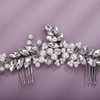 Teyglen Bride Silver Hair Comb with Rhinestones, Pearls, and Crystal, Dainty Headpiece Style, 19 * 8cm/7.48 *3.14 inches, Hair Accessory for Women and Girls