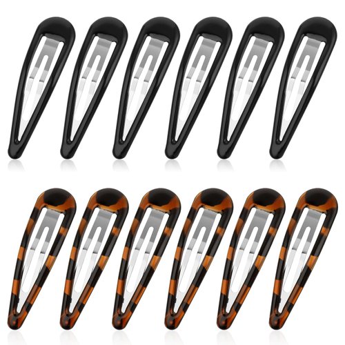 Snap Hair Clips for Women, 12 Pieces Metal Snap Hair Clips Vintage Flat Hair Barrettes Non-slip Oval Makeup Hair Clips 2.8 Inch Tortoise Hair Styling Snap Clips for Women Girls Hair Accessories