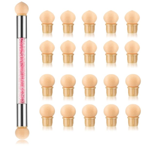 Nail Gradient Sponge Pen, ForSewian Double Head Nail Painting Brush with 20 Pieces Replacement Head for Nail Art Design
