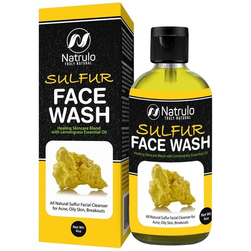 Sulfur Face Wash for Acne – All Natural Sulfur Facial Cleanser for Oily Skin, Breakouts – Healing Skincare Blend with Lemongrass Essential Oil – 4oz Mattifying Cleansing Soap Liquid, Made in USA