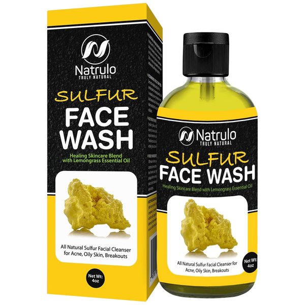 Sulfur Face Wash for Acne – All Natural Sulfur Facial Cleanser for Oily Skin, Breakouts – Healing Skincare Blend with Lemongrass Essential Oil – 4oz Mattifying Cleansing Soap Liquid, Made in USA