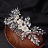 BERYUAN Bridal White Flower Silver Crystal Rhinestone Hair Comb for Bride Bridesmaid Sliding side Headpieces Wedding Hair Accessories for Women and Girls (Silver)
