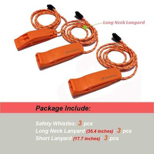 HEIMDALL Emergency Whistle with Lanyard for Safety Boating Camping Hiking Hunting Survival Rescue Signaling (Orange-3 Pack)