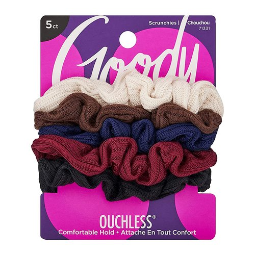Goody Ouchless Womens Hair Scrunchie - 5 Count, Assorted Colors - Suitable for All Hair Types - Hair Accessories for Women Perfect for Long Lasting Braids, Ponytails and More - Pain-Free