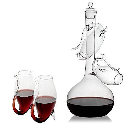 Crystal Port, Sherry and Dessert Wine Glasses Sippers & Decanter, Cordial Schooner Sippers Aperitif & Nosing Copitas Tasting - After Dinner Drink Glassware Glasses Set of 4 3 oz Sippers with Carafe