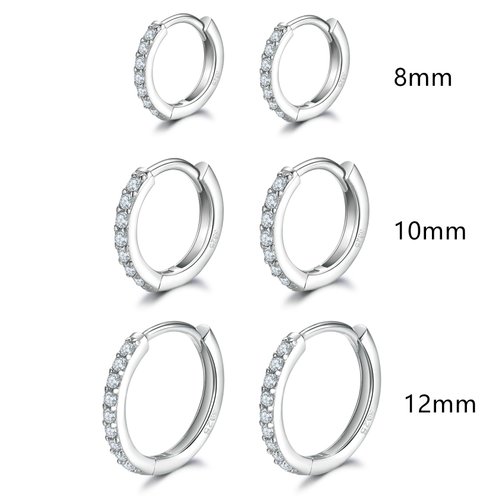Sterling Silver Hoop Earrings | Sterling Silver Stud Earrings for Women - 6 Pairs Hypoallergenic Tiny Cubic Zirconia Stud Earrings Set & Cartilage Earring Hoops for Girl