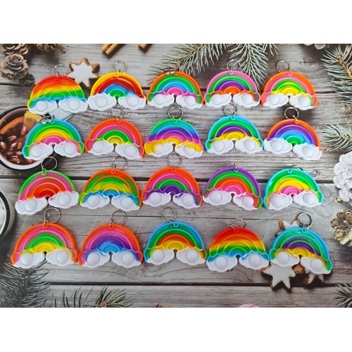 20 Packs Bulk Rainbow shape Fidget Bubble Mini Pop Fidget Keychain，Summer Birthday Party Favors Supplies and Student Prizes