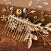 Foyte Crystal Gold Wedding Hair Comb Flower Rhinestone Headpieces Leaf Bride Hair Pieces Bridesmaid Side Hair Combs for Women and Bride