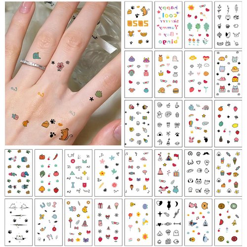 TORMEN 30 Sheets Colorful Temporary Tattoos, Cute style Temporary Tattoos– Waterproof, Realistic & Long-Lasting Fake Tattoos for Kids, Adults, Parties & Festivals(N-Cute style)