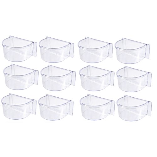 Lot of 12 Bird Cage Clear Plastic Seed Water Feeder Cups