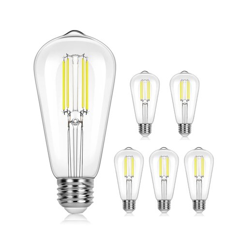 Lepro Dimmable LED Edison Bulbs 4000K Daylight White, 5.5W, 60 Watt Equiv. E26 Light Bulbs Medium Base ST19 Edison Light Bulb Antique Style Filament Vintage Decoration, Clear Glass 500 Lumen, 6-Pack