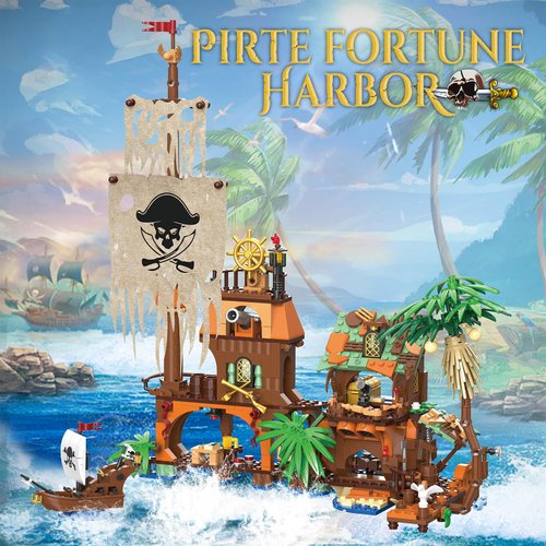stoytto Pirate Ship House Building Set - 2 Style Modes Pirate Wharf Supply Center Building Block Set, 833PCS Bricks Kit for Kids Girls Boys Ages 6-12+ Birthday Gifts
