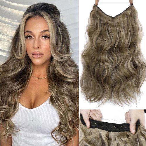Invisible Wire Hair Extensions - 18 Inch Halo Hair Extension Long Wavy Synthetic Hairpiece with T...