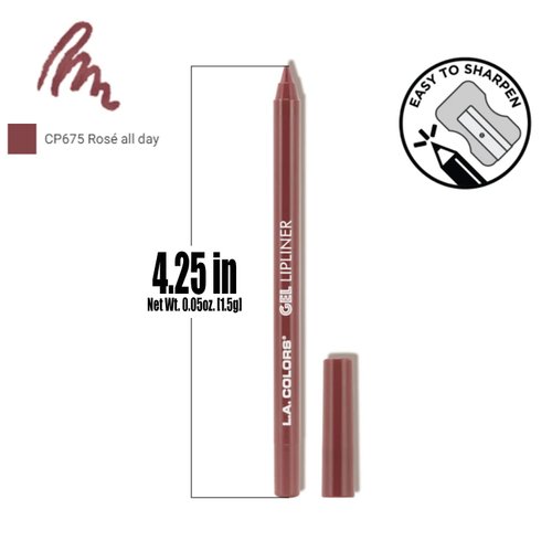 LA Colors L.A. Colors 1 Gel Lipliner Long Wear Glide on Formula Lip Liner Pencil + Free Zipper Bag (CP675 Rose All Day) Full Size