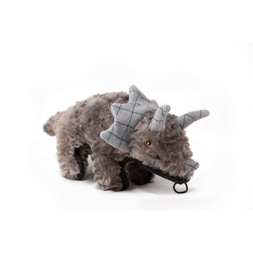 SteelDog Ruffian Triceratops Dinosaur Dog Toy Premium Tough Plush with Tennis Ball
