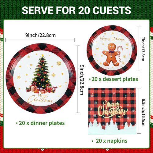 60PCS Christmas Plates and Napkins, Christmas Paper Plates Christmas Plates Disposable Holiday Paper Plates Christmas Tree Plates Christmas Dinnerware Set, Christmas Party Supplies, Serve 20