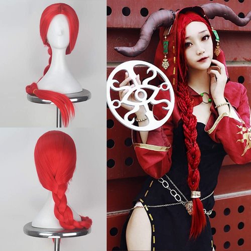 Natanlie Fiona Gilman Cosplay Wigs for Women Long Hot Red Braids Synthetic Costume Wig Heat Resistant Braiding Hair Fashion Red Wig for Girls Halloween Daily Party Use