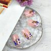 Flower Press on Nail Short Sqaure Fake Nail Blue Flower Deisgn for Acrylic Nail Spring Summer Full Cover Flase Nail Short Sticker on Nail with Glue for Women Girls Nail Art Decoration Supplies -24pcs Press on Nail