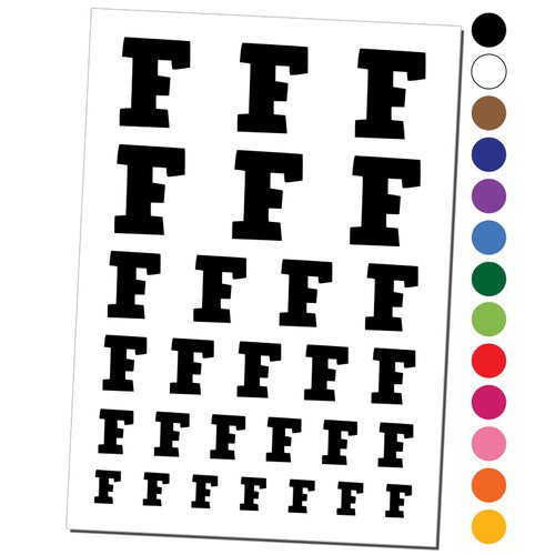 Letter F Uppercase Fun Bold Font Temporary Tattoo Water Resistant Fake Body Art Set Collection - Dark Blue (One Sheet)