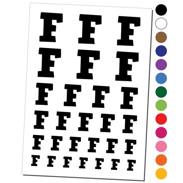 Letter F Uppercase Fun Bold Font Temporary Tattoo Water Resistant Fake Body Art Set Collection - Dark Blue (One Sheet)