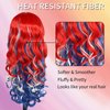 Anogol Hair Cap+80Cm/32Inch American Flag Wig 4th of July Costume Wig Red White and Blue Curly Wig For Party Cosplay Women, Election Wig Patriotic Hair Costume Wigs Halloween