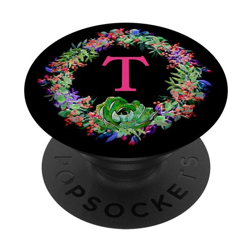 Cell Phone Pop Out Grip Holder,Cute Cactus Monogram Letter T PopSockets Grip and Stand for Phones and Tablets
