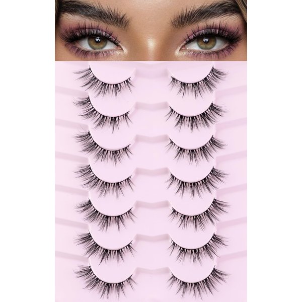 False False Eyelashes Lashes Cat Eye Natural 15mm Manga Eyelashes Wispy with Thin Band 3D Volume False Lashes Anime Lashes Soft Strip Lashes Pack C Curl Fake Eyelashes 7 Pair EVENTILL