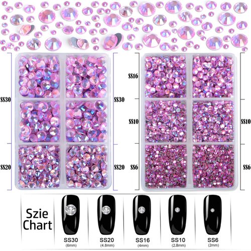 LPBeads 6400 Pieces Pink AB Hotfix Rhinestones Flat Back 5 Mixed Sizes Crystal Round Glass Gems with Tweezers and Picking Rhinestones Pen