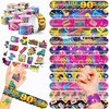 Cherisnowy 48 90s 24PCS 90s Temporary Tattoos Sticker 24PCS Slap Bracelets Perfect for Themed Birthday Party Favors Baby Showers or Classroom Rewards Ideal Decor and Gifts for Girls and Boys