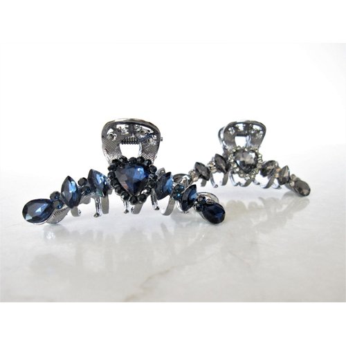 Generic Medium silver metal heart crystal hair claw clip bridal clip medium/fine hair (Primary color: Blue), 1 Count (Pack of 1)