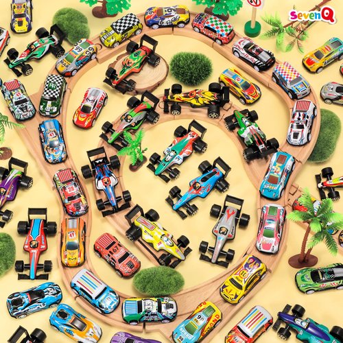 SevenQ Party Favors Toy Cars for Boys with Storage Box, 67Pcs Pull Back Cars F1 Race Cars Bulk, Treasure Box Toys for Classroom Goodie Bag Stocking Stuffers for Kids Toddler Vehicles Mini Fidget Toys