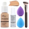 5PCS Liquid Foundation Makeup Set Matte Liquid Full Coverage Oil Control Breathable Invisible Cover Concealer Foundation with Face Primer, Foundation Brush, Makeup Sponge (104 Buff Beige Makeup Set)