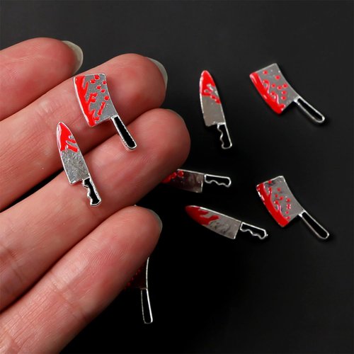 10 Pcs Halloween 3D Nail Charms 3D Alloy Nail Art Charms Blood Knife Nail Charms Metal Nail Supplies Nail Rhinestone Design Jewelry Decor Halloween Nail for Women DIY Nail Accessories