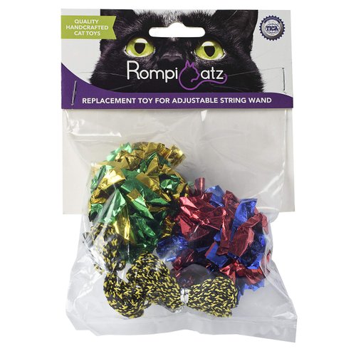 RompiCatz Replacement Interactive Cat Toy for Adjustable String Wand, Crinkle Balls