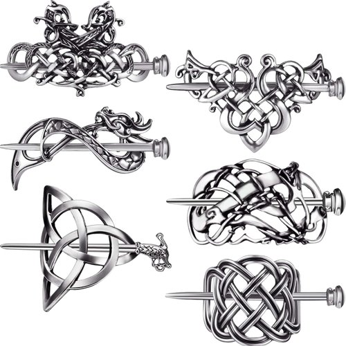 Syhood 6 Pieces Retro Silver Viking Celtic Alloy Hair Clips - Hair Accessories for Women Girls