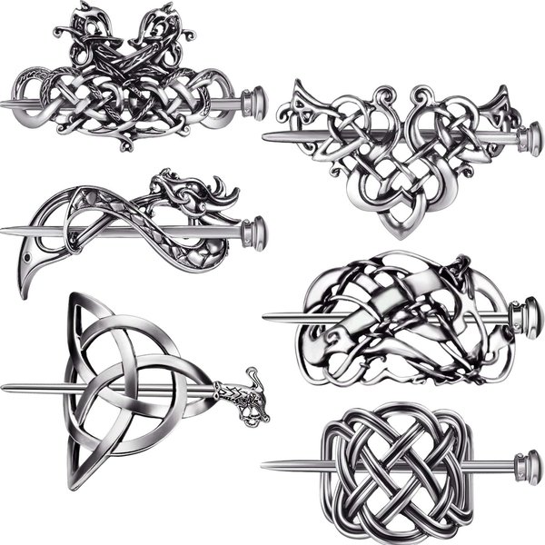 Syhood 6 Pieces Retro Silver Viking Celtic Alloy Hair Clips - Hair Accessories for Women Girls