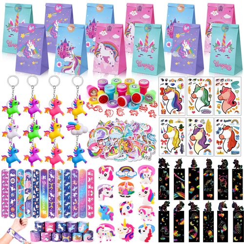 Winrayk 184Pcs Unicorn Party Favors Unicorn Birthday Party Supplies for Girls Gift Bag Bookmark DIY Sticker Stamper Ring Sticker Kid Rainbow Unicorn Toy Goody Bag Stuffer Unicorn Birthday Party Favors
