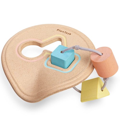 PlanToys Wooden Shape Sorter and Teether Baby Toy (5259) | Pastel Color Collection |Sustainably Made from Rubberwood and Non-Toxic Paints and Dyes | Eco-Friendly PlanWood